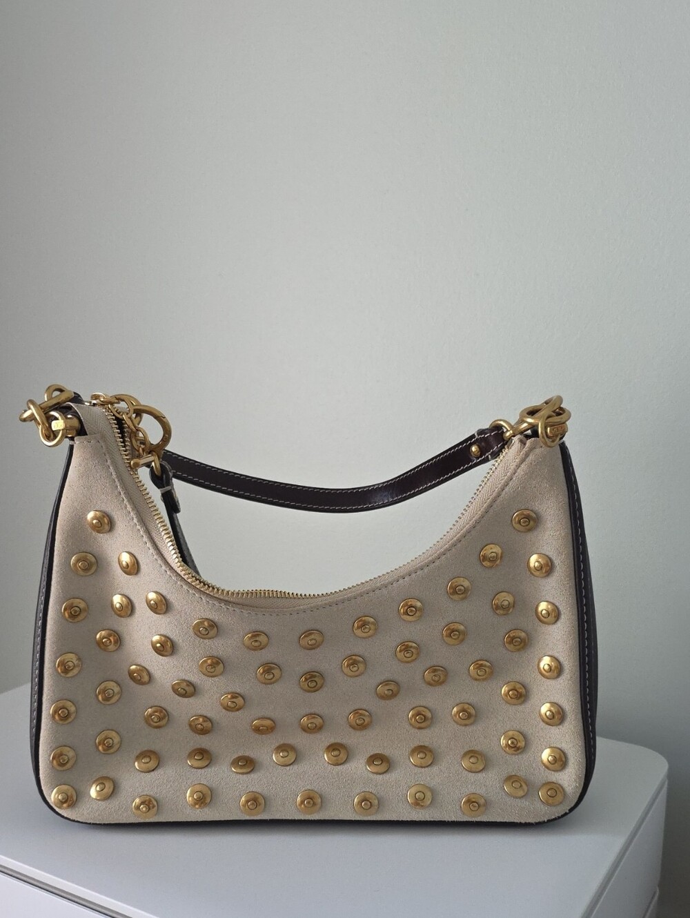 Tory Burch 151 Mercer Studded Suede Crescent Shoulder Bag - Picture 2 of 5